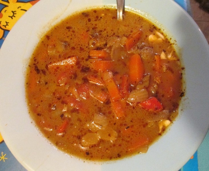Veganská polévka s hlívou a rajčaty