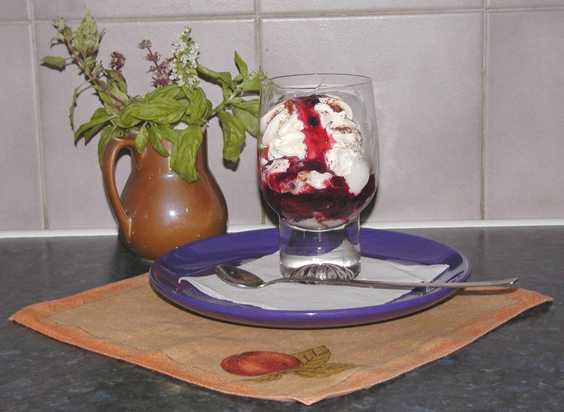 Zmrzlinový pohár s horkou ovocnou polevou